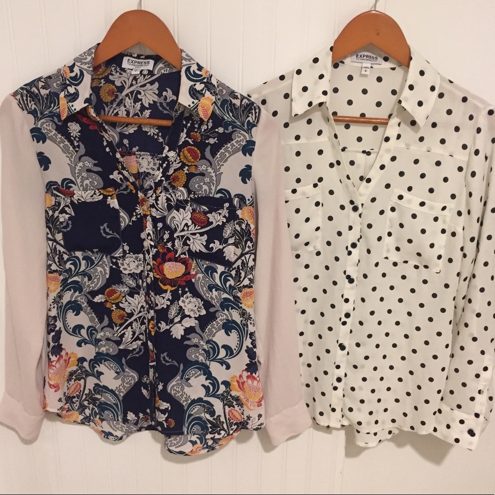 Express 2pc Portofino button up Shirt polka dot S